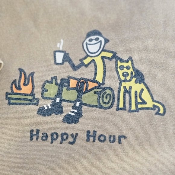 Life is Good Happy Hour Campfire Dog Smiley Jake Hot Drink SS M - Picture 2 of 10